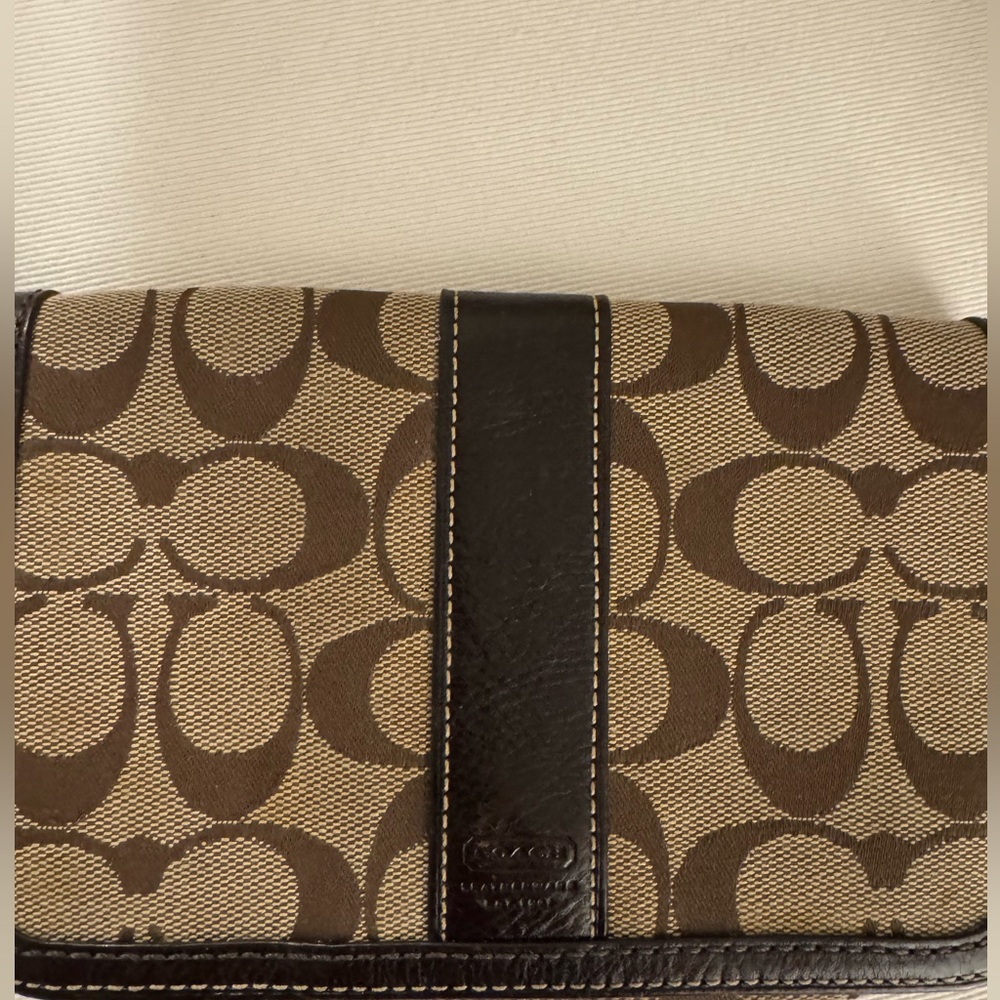 Vintage Coach wristlet Y2K brown logo fabric with leather trim